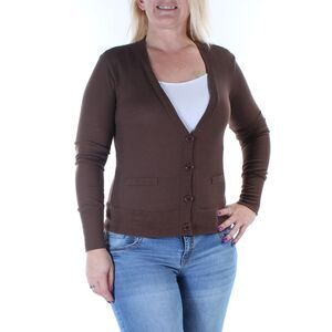 COLOR STORY Womens Brown Pocketed Long Sleeve V Neck Sweater Size: L